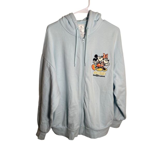 Disney Parks Mickey and Minnie Hoodie Zip Sweatshirt Adult XL Light Blue 2023 - Picture 1 of 8